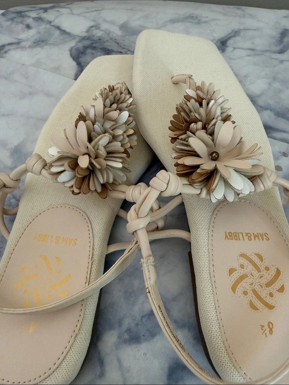 Sam & Libby Neutral Floral T-Strap Sandals